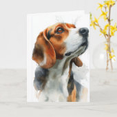Beagle watercolor portrait kaart (Gele Bloem)