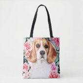 Beagle waterverf hond gezicht roos borstkunst tote bag (Voorkant)