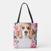 Beagle waterverf hond gezicht roos borstkunst tote bag (Achterkant)