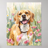 Beagle waterverf hond muur kunst print poster (Voorkant)