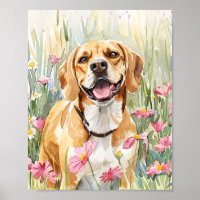 Beagle waterverf hond muur kunst print poster