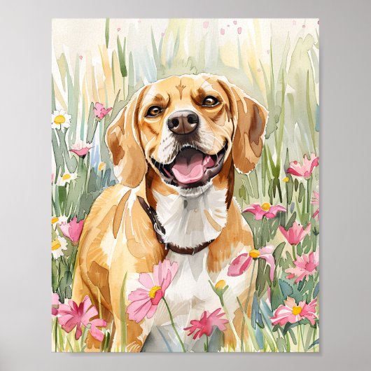 Beagle waterverf hond muur kunst print poster (Voorkant)