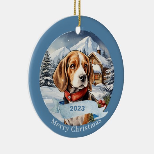 Beagle Waterverf Hondenkerst Keramisch Ornament (Rechts)