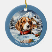 Beagle Waterverf Hondenkerst Keramisch Ornament (Voorkant)