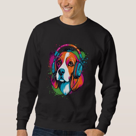 Beagle wearing headphones colorful illustration trui (Voorkant)