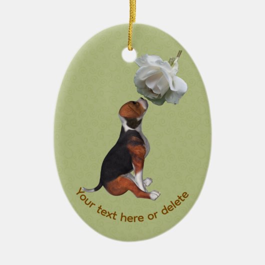 Beagle White Rose Dog Personalized Keramisch Ornament (Voorkant)