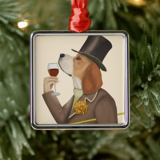 Beagle Wine Snob Metalen Ornament (Boom)
