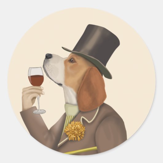 Beagle Wine Snob Ronde Sticker (Voorkant)