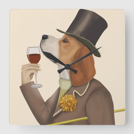 Beagle Wine Snob Vierkante Klok (Voorkant)