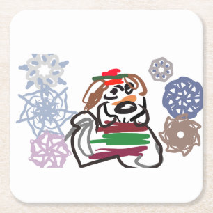 Beagle-winter kartonnen onderzetters