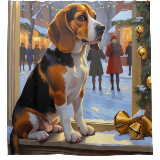 Beagle With Christmas Lights Holiday Douchegordijn (Voorkant)