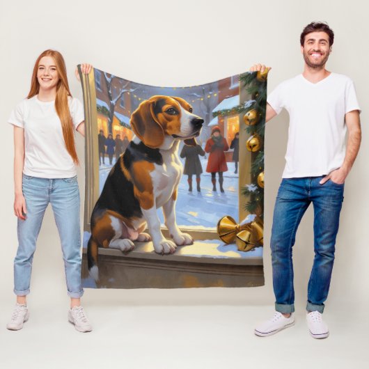 Beagle With Christmas Lights Holiday Fleece Deken (In situ)