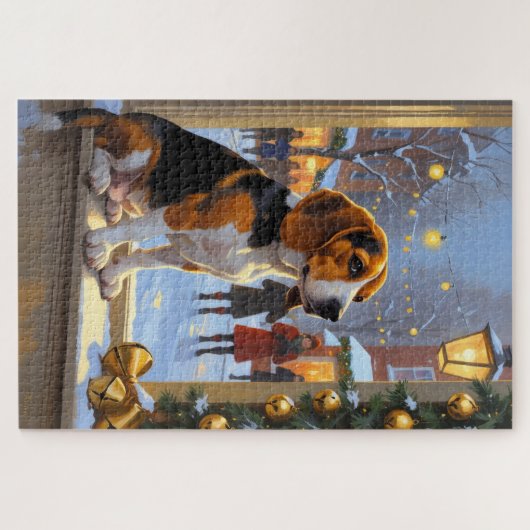 Beagle With Christmas Lights Holiday Legpuzzel (Horizontaal)