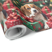 Beagle Wrapping Gifts Christmas Painting Cadeaupapier (Rol Hoek)