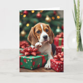 Beagle Wrapping Gifts Christmas Painting Kaart (Voorkant)