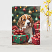 Beagle Wrapping Gifts Christmas Painting Kaart (Gele Bloem)