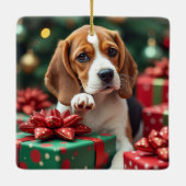 Beagle Wrapping Gifts Christmas Painting Keramisch Ornament (Achterkant)