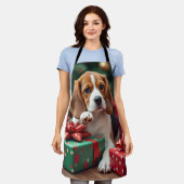 Beagle Wrapping Gifts Christmas Painting Schort (Gedragen)