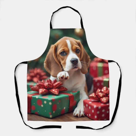 Beagle Wrapping Gifts Christmas Painting Schort (Voorkant)