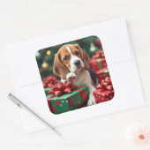 Beagle Wrapping Gifts Christmas Painting Vierkante Sticker (Envelop)
