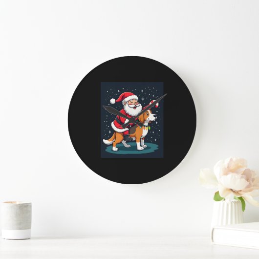 Beagle Xmas Lighting Santa Riding Beagle Dog Chris Grote Klok (Huis)