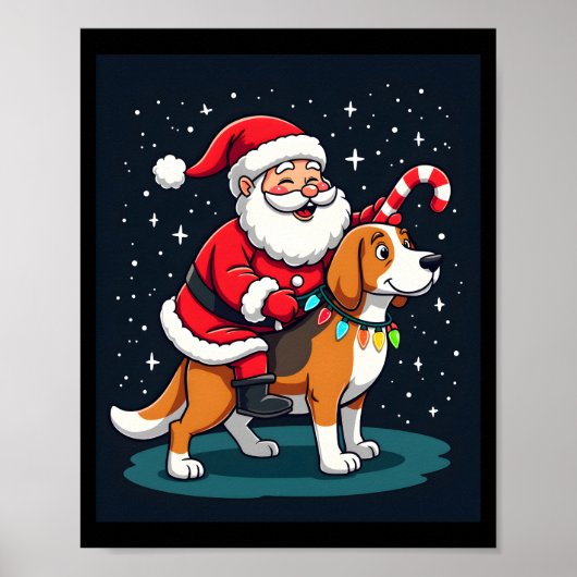 Beagle Xmas Lighting Santa Riding Beagle Dog Chris Poster (Voorkant)