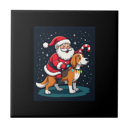 Beagle Xmas Lighting Santa Riding Beagle Dog Chris Tegeltje (Voorkant)
