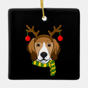 Beagle Xmas Reindeer Horns Hondenliefhebber Kerstm Keramisch Ornament