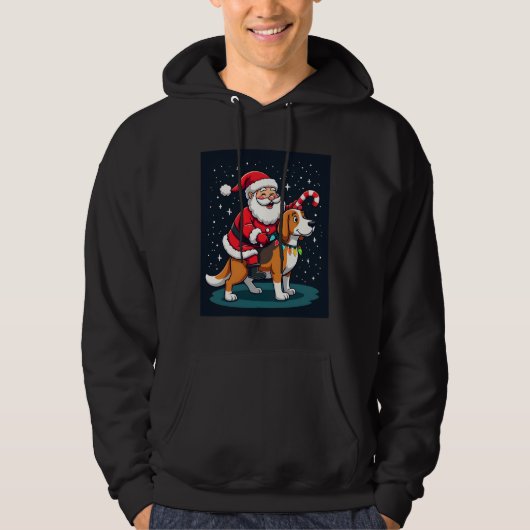 Beagle Xmas Verlichting Kerstman Ridend Beagle Hon Hoodie (Voorkant)