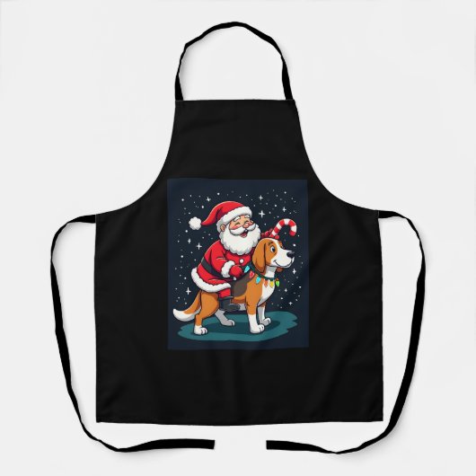 Beagle Xmas Verlichting Kerstman Ridend Beagle Hon Schort (Voorkant)