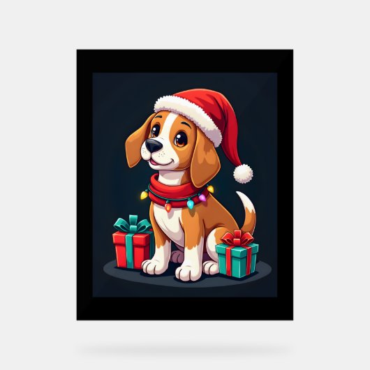 Beagle Xmas Verlichting Santa Beagle Dog Christmas Acryl Bord (Voorkant)