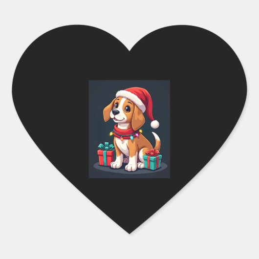 Beagle Xmas Verlichting Santa Beagle Dog Christmas Hart Sticker (Voorkant)
