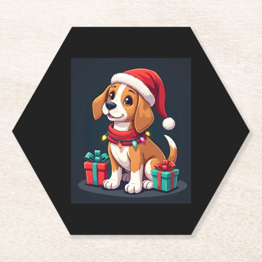 Beagle Xmas Verlichting Santa Beagle Dog Christmas Kartonnen Onderzetters (Voorkant)