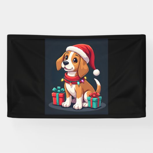 Beagle Xmas Verlichting Santa Beagle Dog Christmas Spandoek (Horizontaal)