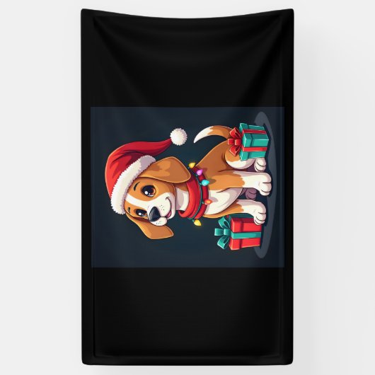 Beagle Xmas Verlichting Santa Beagle Dog Christmas Spandoek (Verticaal)