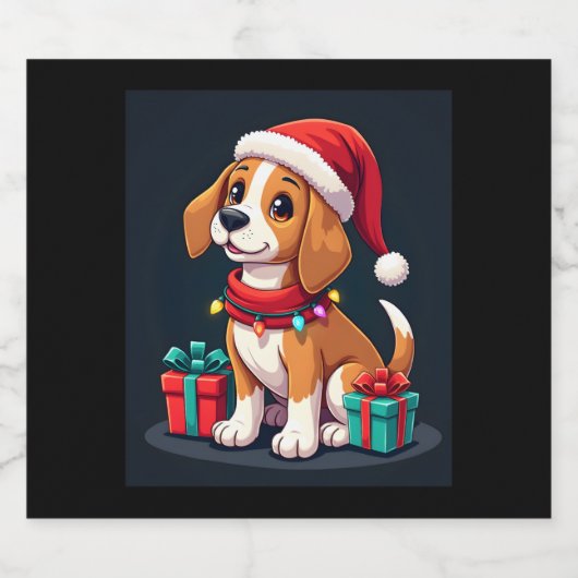 Beagle Xmas Verlichting Santa Beagle Dog Christmas Sparkling Wijnetiket (Enkel label)