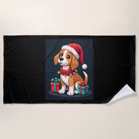 Beagle Xmas Verlichting Santa Beagle Dog Christmas Strandlaken (Voorkant)