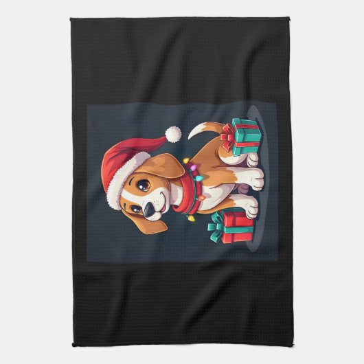 Beagle Xmas Verlichting Santa Beagle Dog Christmas Theedoek (Verticaal)