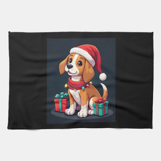 Beagle Xmas Verlichting Santa Beagle Dog Christmas Theedoek (Horizontaal)
