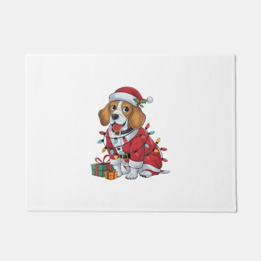 Beagle Xmas Verlichting Santa Beagle Dog Kerstmis Deurmat (Voorkant)