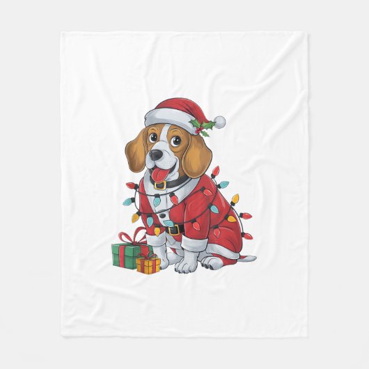 Beagle Xmas Verlichting Santa Beagle Dog Kerstmis Fleece Deken (Voorkant)