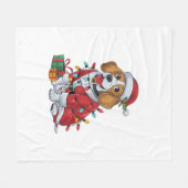Beagle Xmas Verlichting Santa Beagle Dog Kerstmis Fleece Deken (Voorkant (Horizontaal))