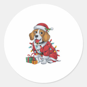 Beagle Xmas Verlichting Santa Beagle Dog Kerstmis Ronde Sticker
