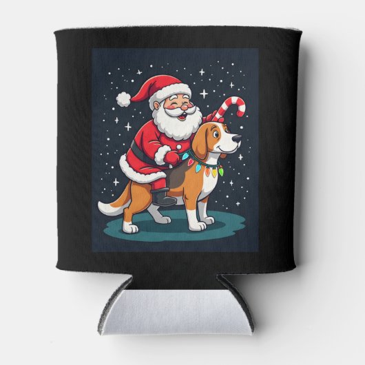Beagle Xmas Verlichting Santa Riding Beagle Dog Ch Blikjeskoeler (Voorkant)