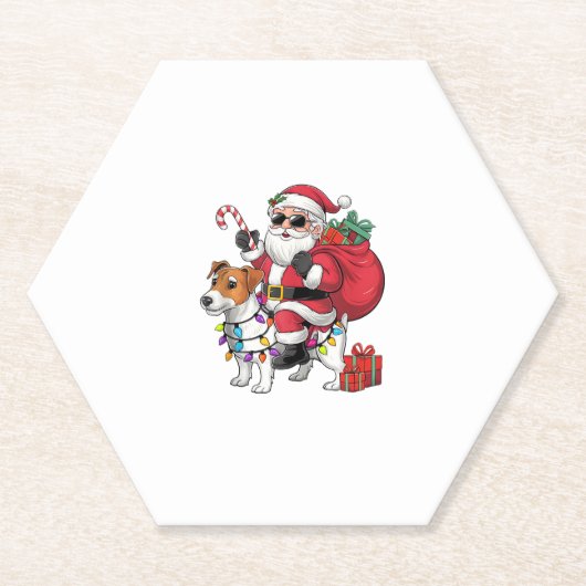 Beagle Xmas Verlichting Santa Riding Beagle Dog Ch Kartonnen Onderzetters (Voorkant)