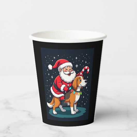 Beagle Xmas Verlichting Santa Riding Beagle Dog Ch Papieren Bekers (Voorkant)