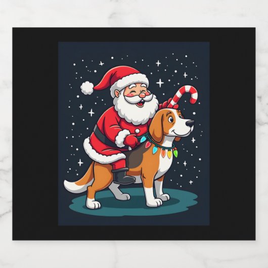 Beagle Xmas Verlichting Santa Riding Beagle Dog Ch Sparkling Wijnetiket (Enkel label)
