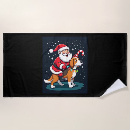 Beagle Xmas Verlichting Santa Riding Beagle Dog Ch Strandlaken (Voorkant)