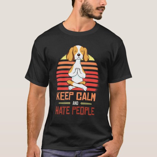 Beagle Yoga Blijf Kalm T-shirt (Voorkant)