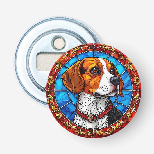 Beaglehond in levendig glas-in-loodkunst button flesopener (Voorkant)